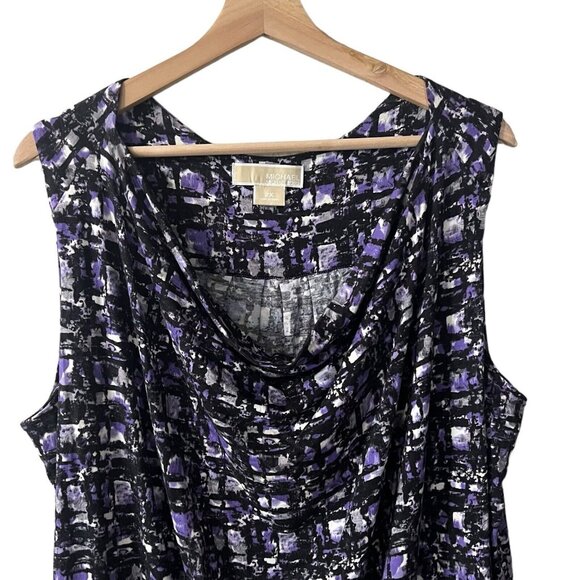 Michael Kors Sleeveless Blouse Plus Size 2X Cowl Neck Purple Black White Knit - Picture 4 of 7